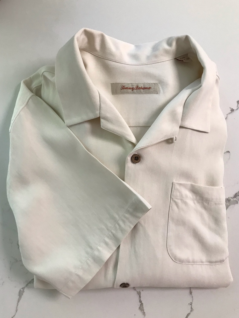 Tommy Bahama Men's Cream Short-Sleeve Silk Shirt Jacket XL